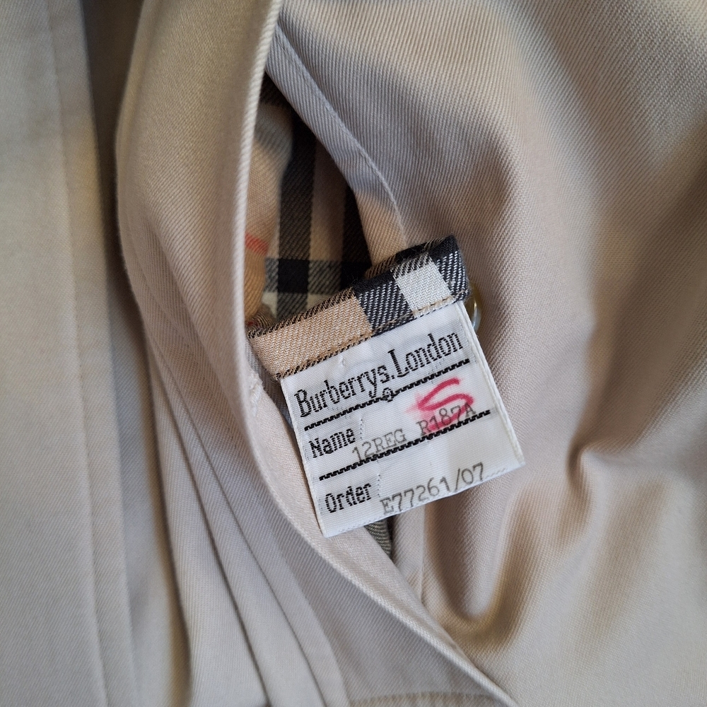 Vintage 80s Burberry Trench Coat Belted Mid Long Nova Check Single COA Womens 12 - Picture 10 of 16